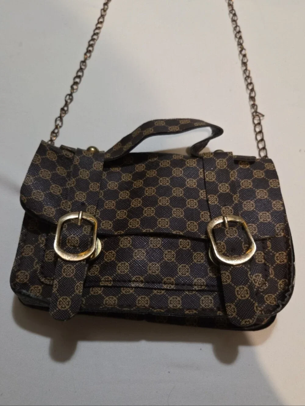 New chic 7x5 inch gold chain brown design purse #03